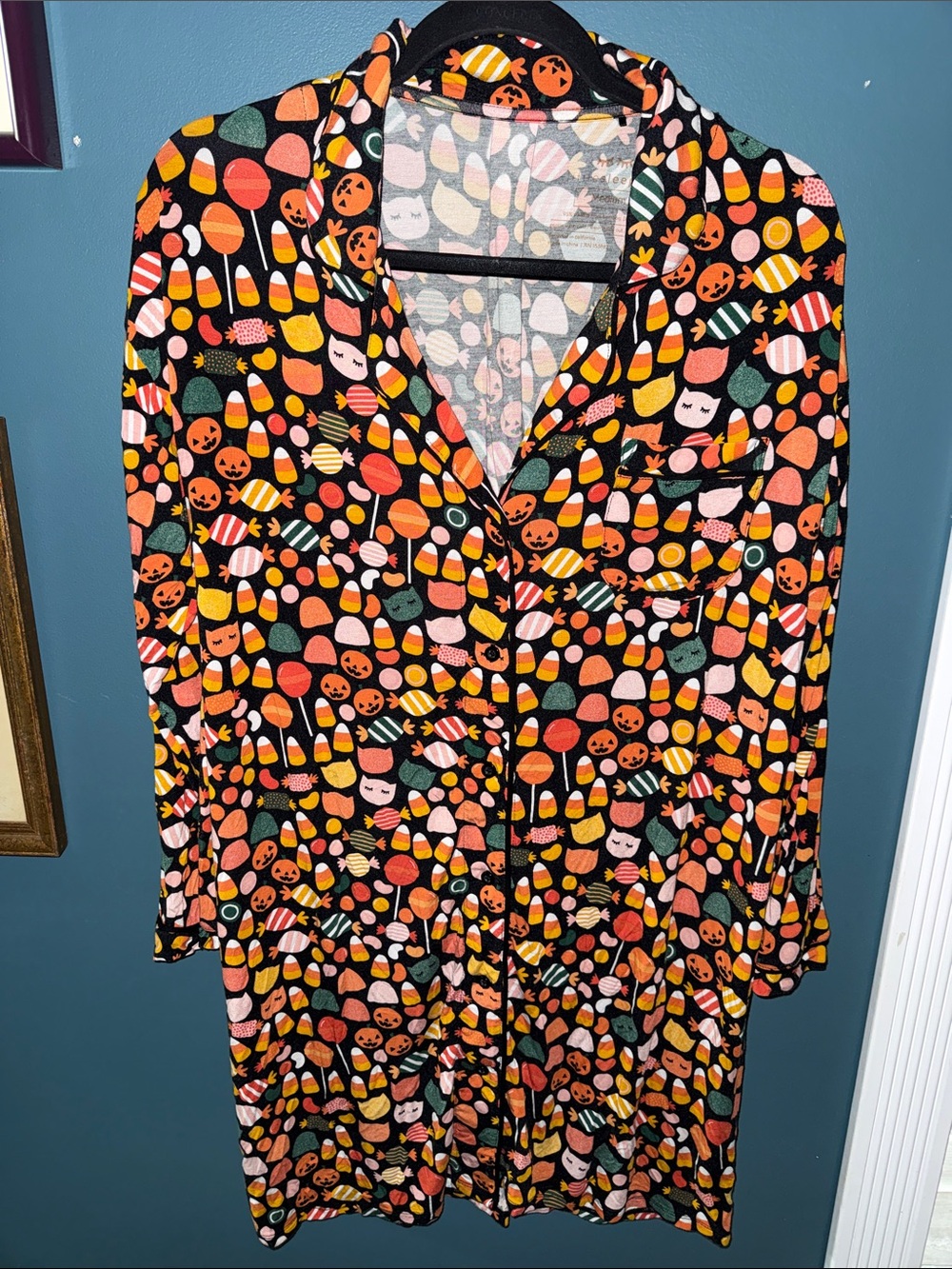 Little Sleepies Black Halloween Candy-Print Button Down Pajama Dress